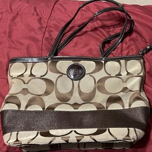 Coach Brown and Cream Signature Tote